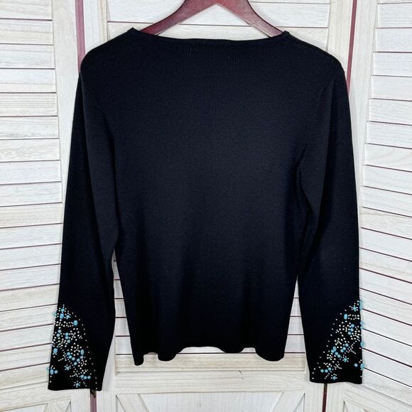 Kikit Turquoise Beaded Studs Sweater Black Medium Western - Picture 8 of 11